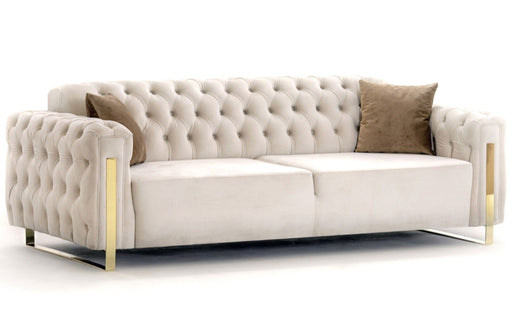 DANA Gold chesterfield stílusú kanapé, elektromosan ágyazható, bézs bársony