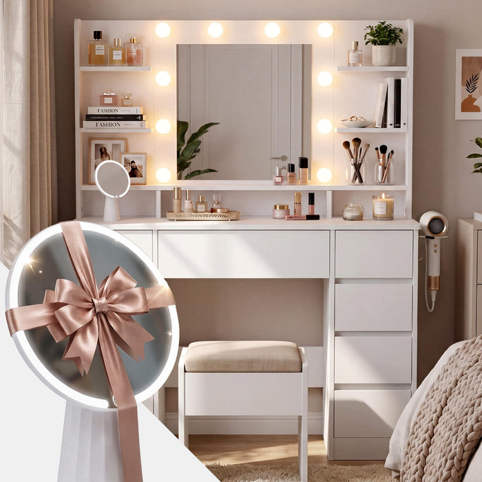 Pretty fésülködőasztal LED-es tükörrel – Deluzzo