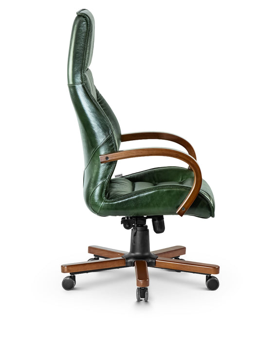 AFFI XXL valódi bőr nagy teherbírású irodaszék 200 KG-ig  Fa kartámasz, fa borítású láb