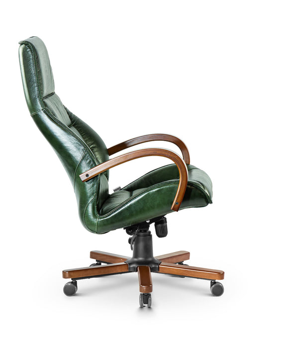 AFFI XXL valódi bőr nagy teherbírású irodaszék 200 KG-ig  Fa kartámasz, fa borítású láb