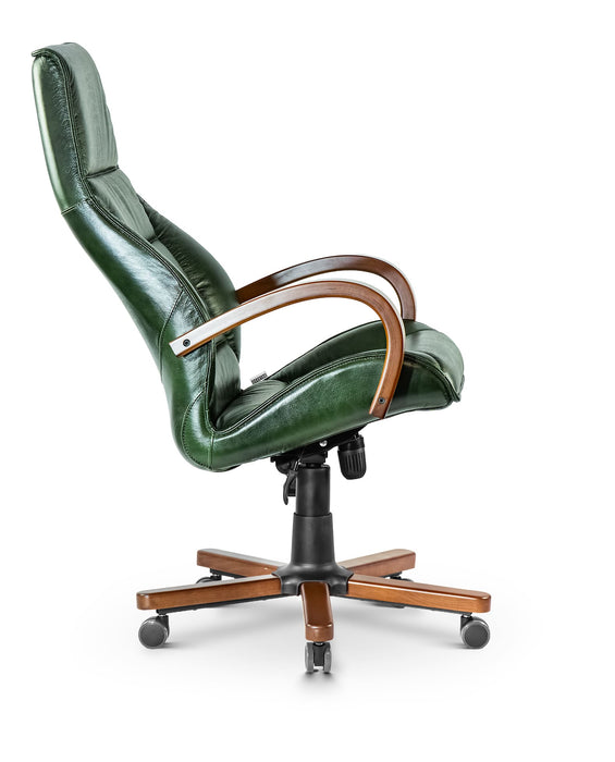 AFFI XXL valódi bőr nagy teherbírású irodaszék 200 KG-ig  Fa kartámasz, fa borítású láb