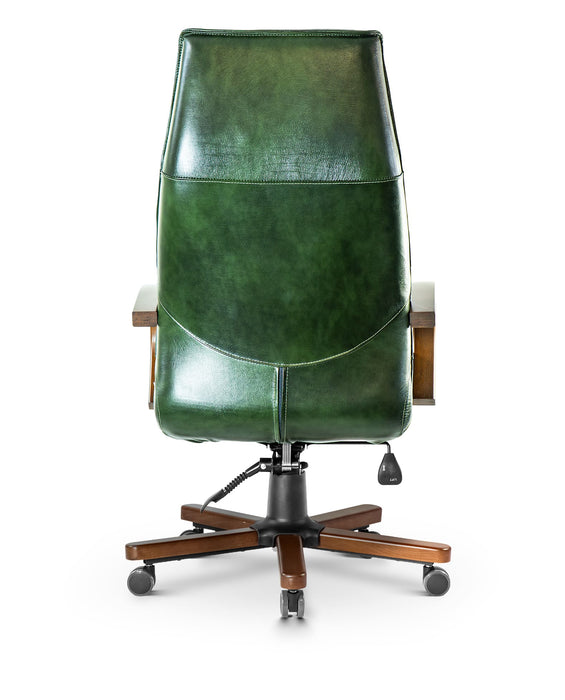 AFFI XXL valódi bőr nagy teherbírású irodaszék 200 KG-ig  Fa kartámasz, fa borítású láb