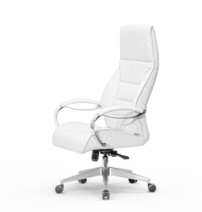 AFFI XXL valódi bőr nagy teherbírású irodaszék 200 KG-ig  Króm kartámasz, fém csillagtalp