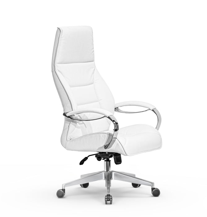 AFFI XXL valódi bőr nagy teherbírású irodaszék 200 KG-ig  Króm kartámasz, fém csillagtalp