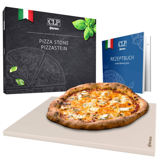 Pizzakő szett cordierit kőből 38 × 30 cm, önállóan vagy pizzalapáttal és pizzavágóval – Deluzzo