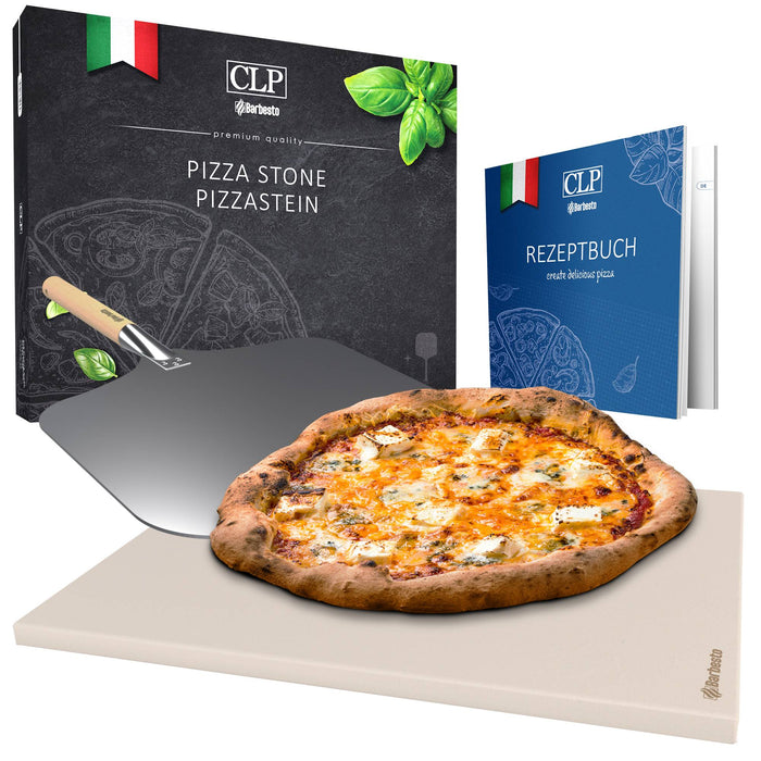 Pizzakő szett cordierit kőből 38 × 30 cm, önállóan vagy pizzalapáttal és pizzavágóval – Deluzzo