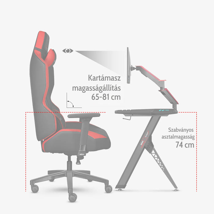 Kasirga Professzionális gamer szék, nyakpárna, derékpárna, 3D kartámasz, szürke szövet