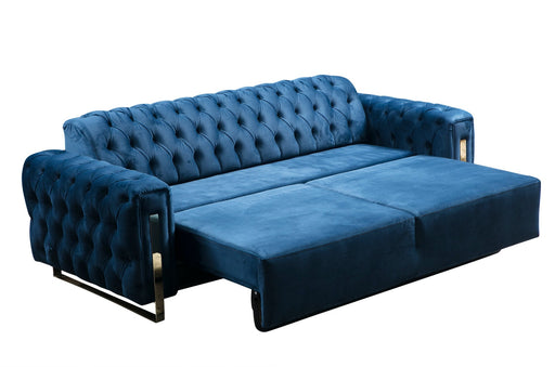 DANA Gold chesterfield stílusú kanapé, elektromosan ágyazható, kék bársony