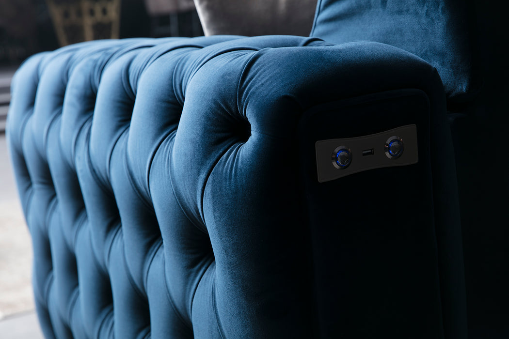 DANA Gold chesterfield kanapé, elektromosan ágyazható, kék bársony