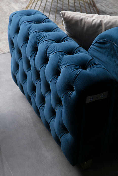 DANA Silver chesterfield kanapé, elektromosan ágyazható, kék bársony