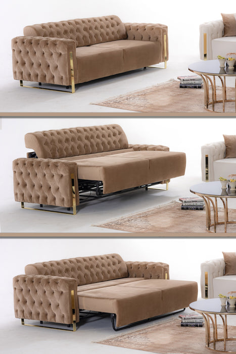 DANA Gold chesterfield kanapé, elektromosan ágyazható, barna bársony