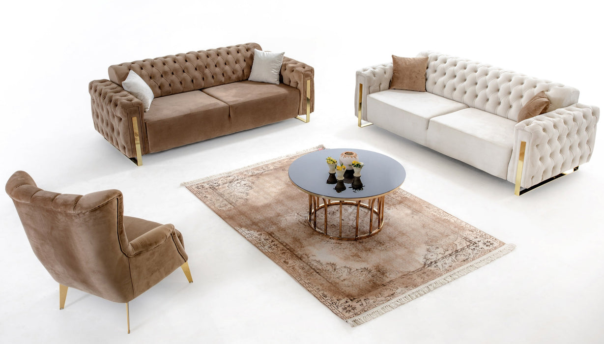 DANA Gold chesterfield stílusú kanapé szett 3-3-1 fős, bézs és barna bársony
