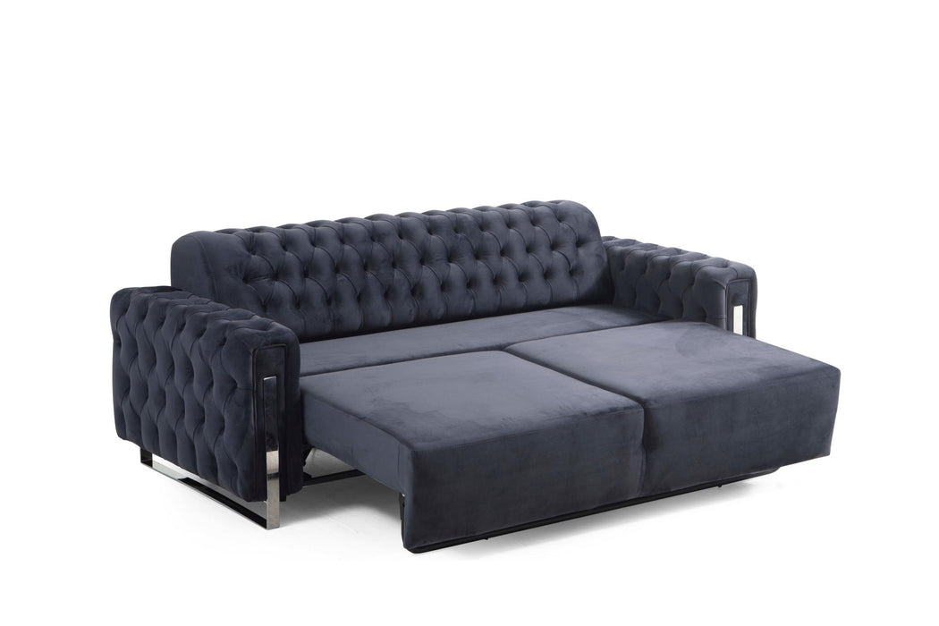 DANA Silver chesterfield stílusú kanapé, elektromosan ágyazható, fekete bársony