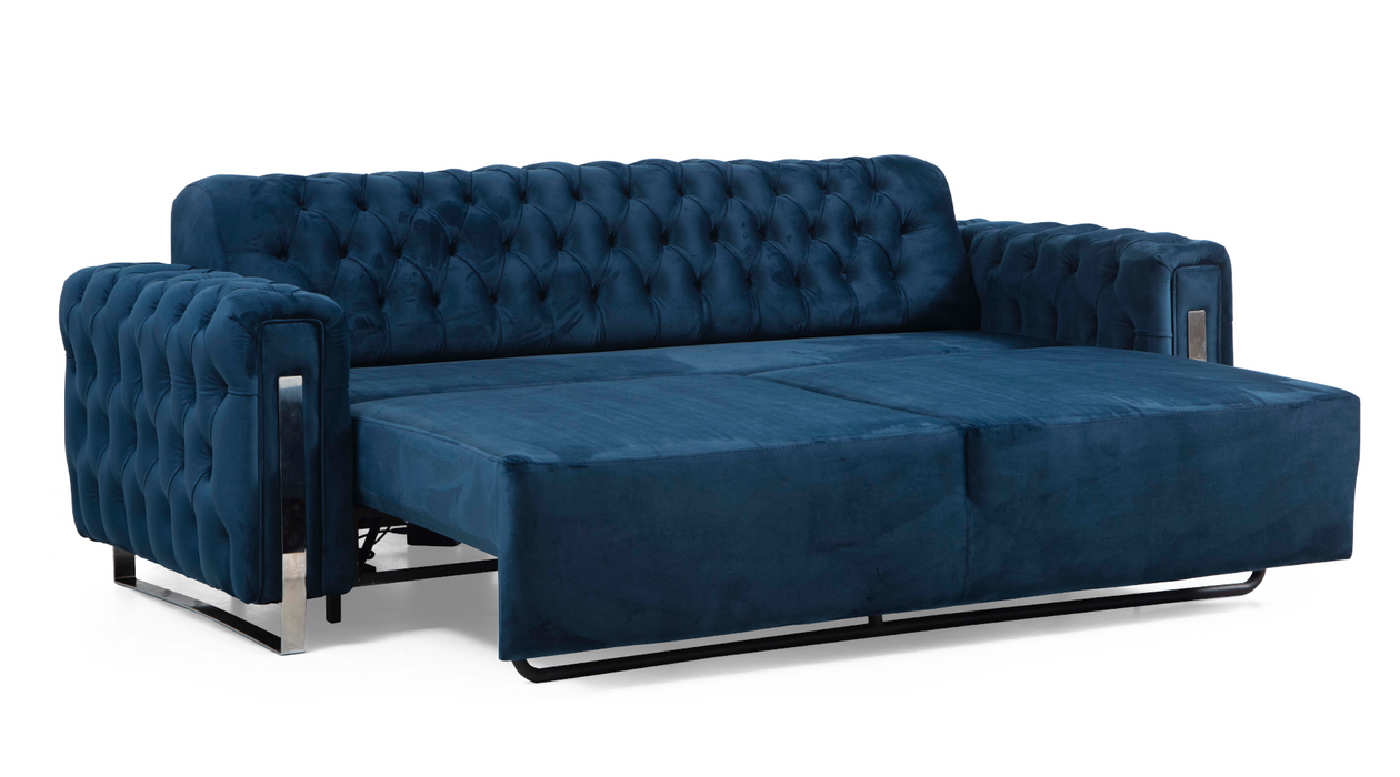 DANA Silver chesterfield kanapé, elektromosan ágyazható, kék bársony