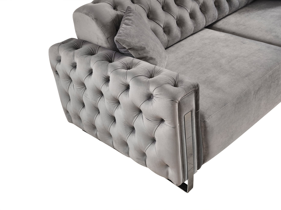 DANA Silver chesterfield kanapé, elektromosan ágyazható, szürke bársony
