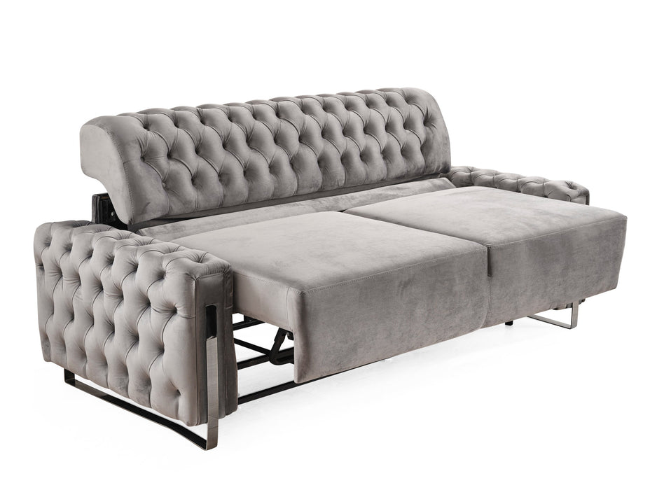 DANA Silver chesterfield stílusú kanapé, elektromosan ágyazható, szürke bársony