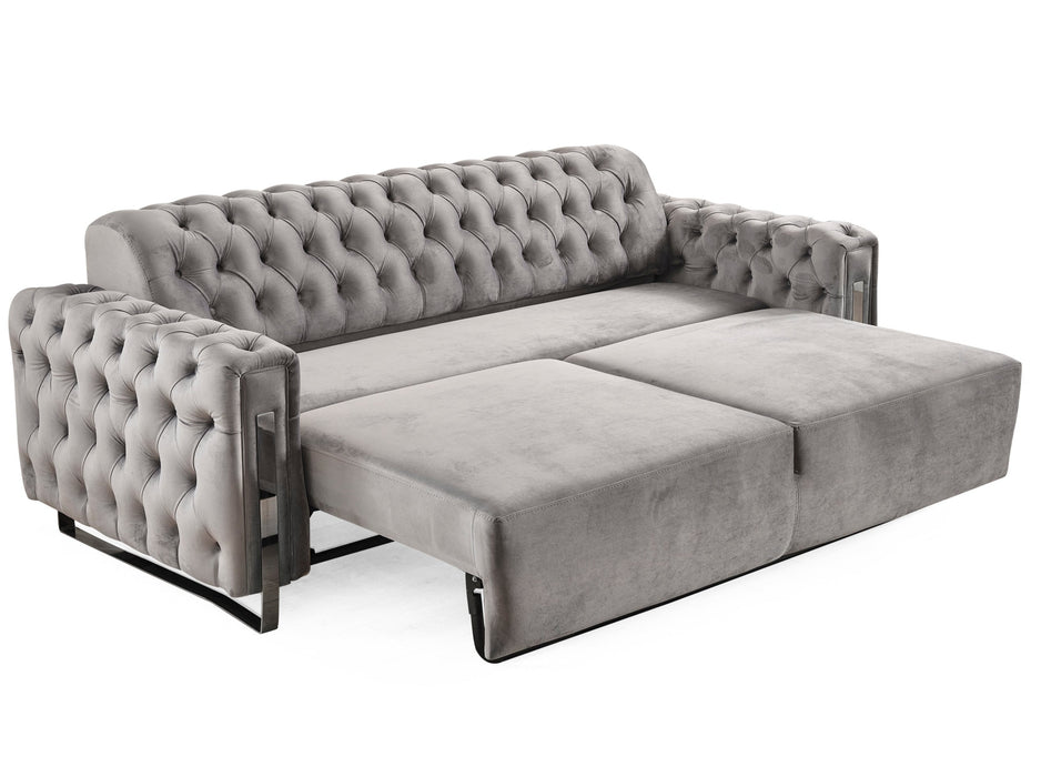 DANA Silver chesterfield stílusú kanapé, elektromosan ágyazható, szürke bársony