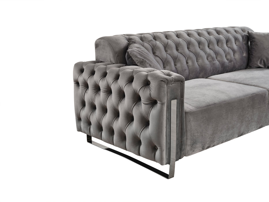 DANA Silver chesterfield kanapé, elektromosan ágyazható, szürke bársony