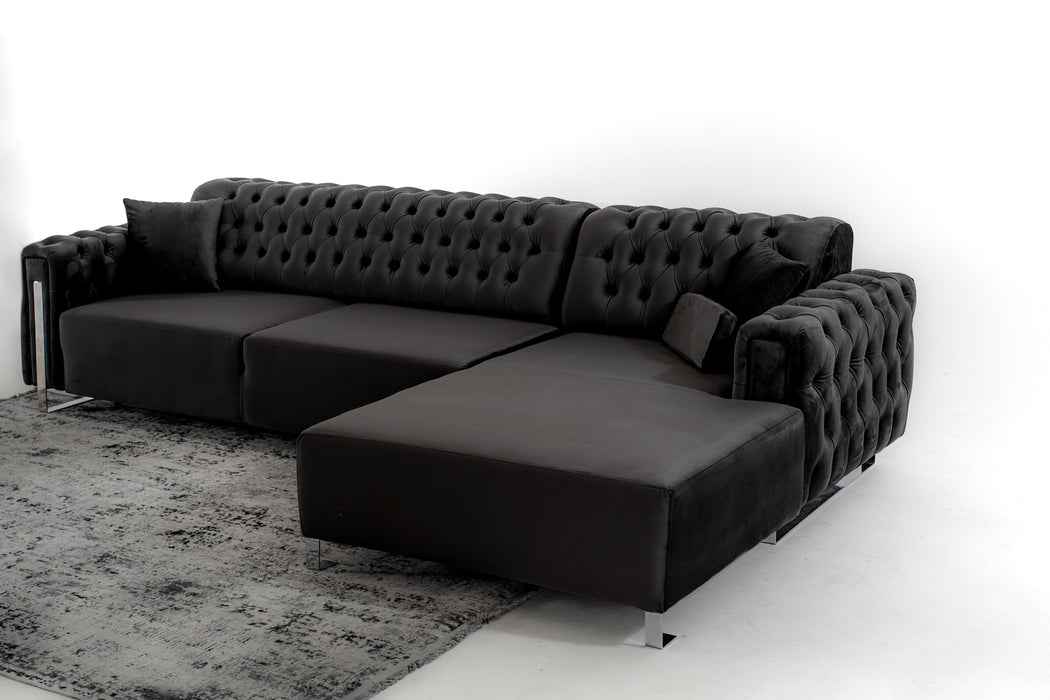 DANA Silver/Gold Chesterfield L-alakú kanapé, elektromosan ágyazható, fekete bársony